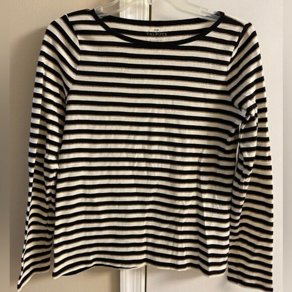 Talbots crewneck striped top pima cotton long sleeves Medium - Picture 1 of 6
